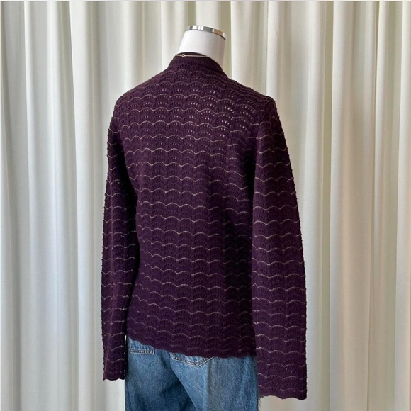 Saks Fifth Avenue Cashmere Wool Blend Cardigan Pointelle Knit Scalloped Large. - Picture 6 of 12